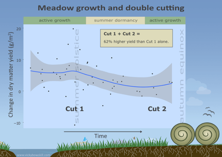 Graph showing how growth rate peaks in mid-summer, falls during late summer and rises again in the autumn.